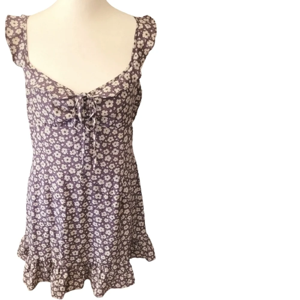 Pink Lily Purple Floral Ruffle Tank Dress Lightweight Summer Dress Size Large